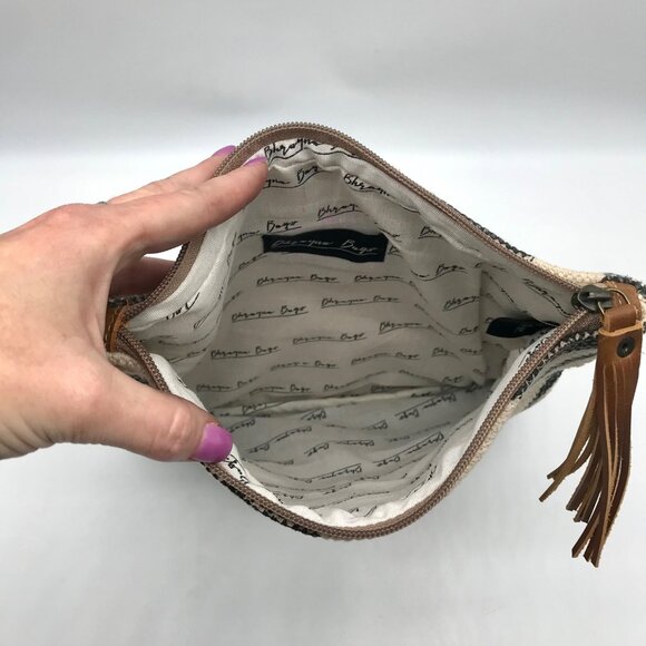 Bhrayna Zebra Design Fold Over Cotton & Leather Clutch - Picture 10 of 10